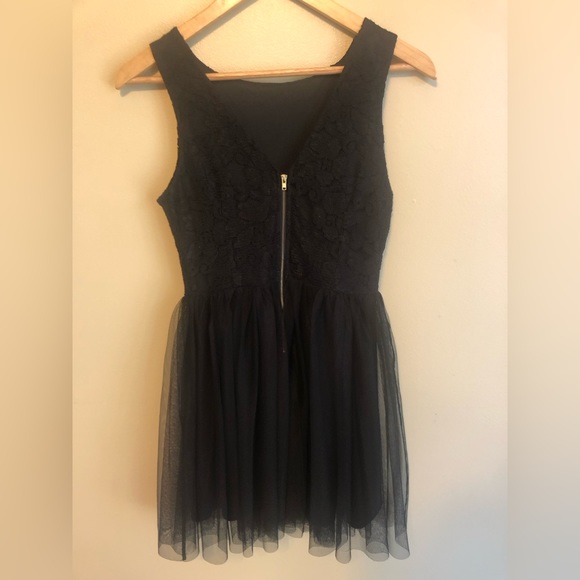 Black Lace Dress with Tulle Skirt - Picture 2 of 4